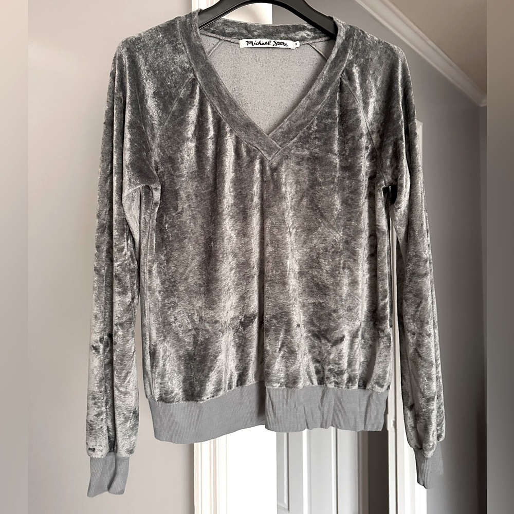 Michael Stars Crushed Velvet Gray/Blue Top Small
